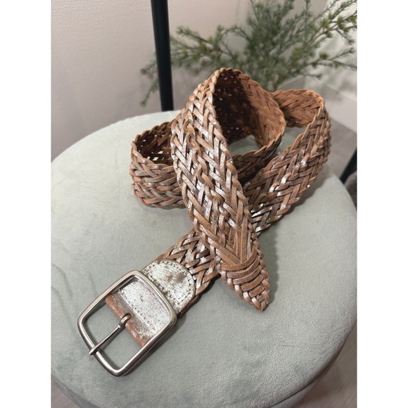 Braided Metallic belt Womens XL leather adjustable Wide Woven Boho western chic